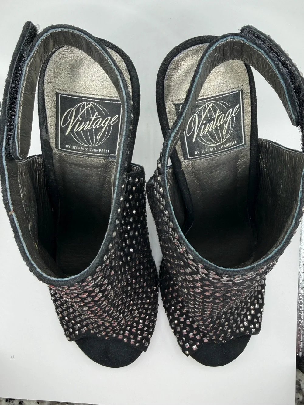 Y2K Rockstar Vintage Jeffrey Campbell Rhinestone Peep Toe Heels 7.5